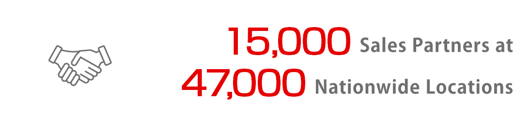13,000 Sales Partners at　43,000 nationwide locations