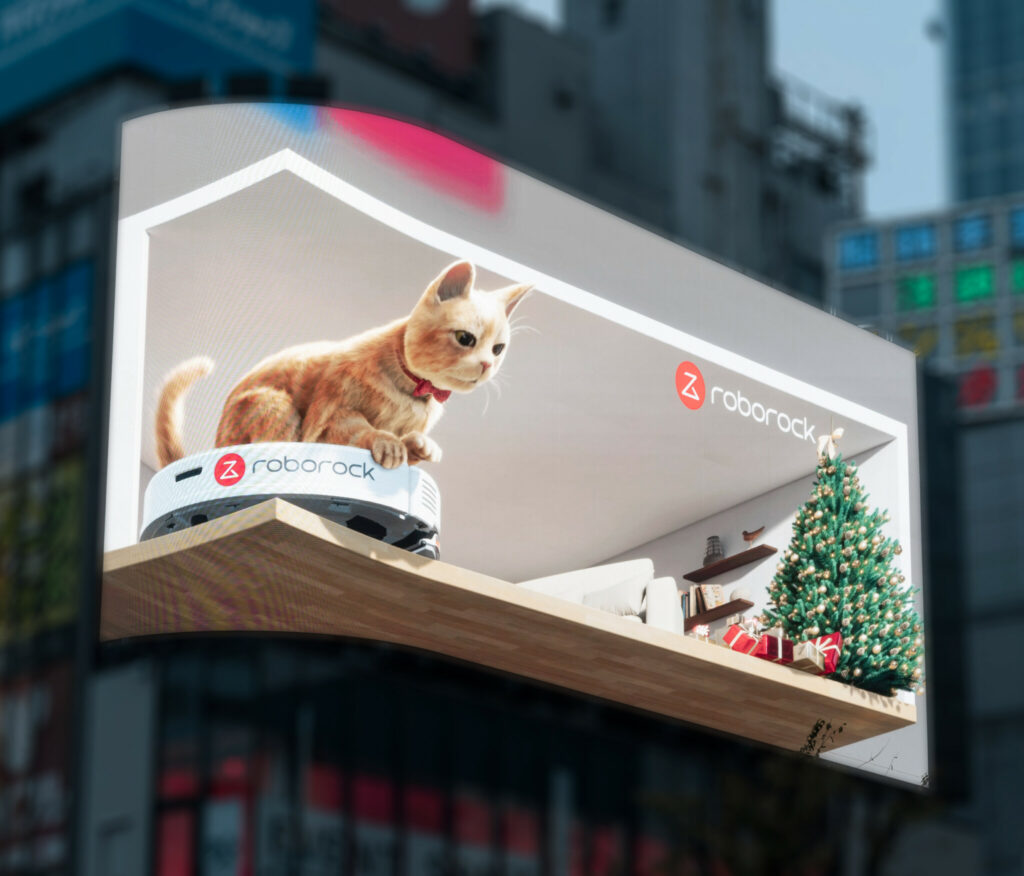 クリスマスの新宿に巨大なロボット掃除機と子猫が飛び出す！？3Dビジョン広告で話題の「クロス新宿ビジョン」にRoborockが動画広告を展開